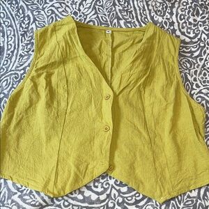 Linen Sleeveless Button-Up Top - Mustard Yellow